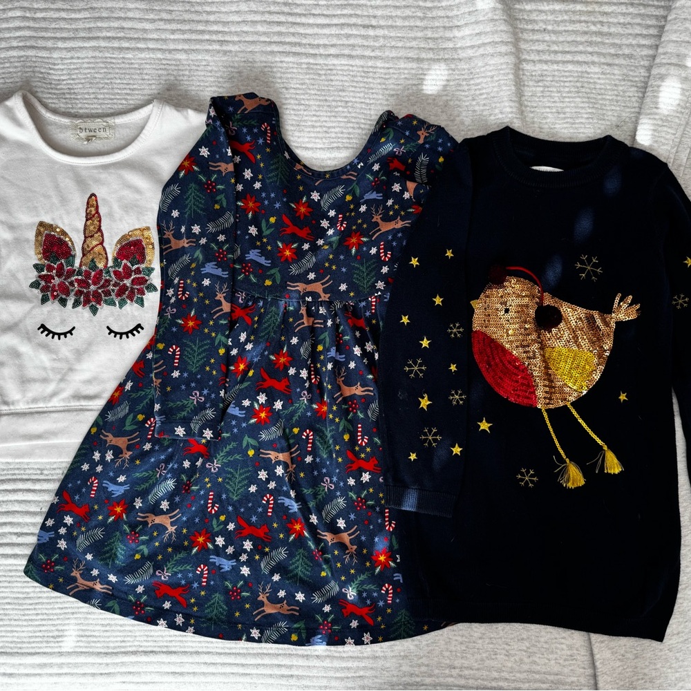 Girls Navy Reindeer Print Holiday Dress - Kids Dresses and Sweatshirt (5)